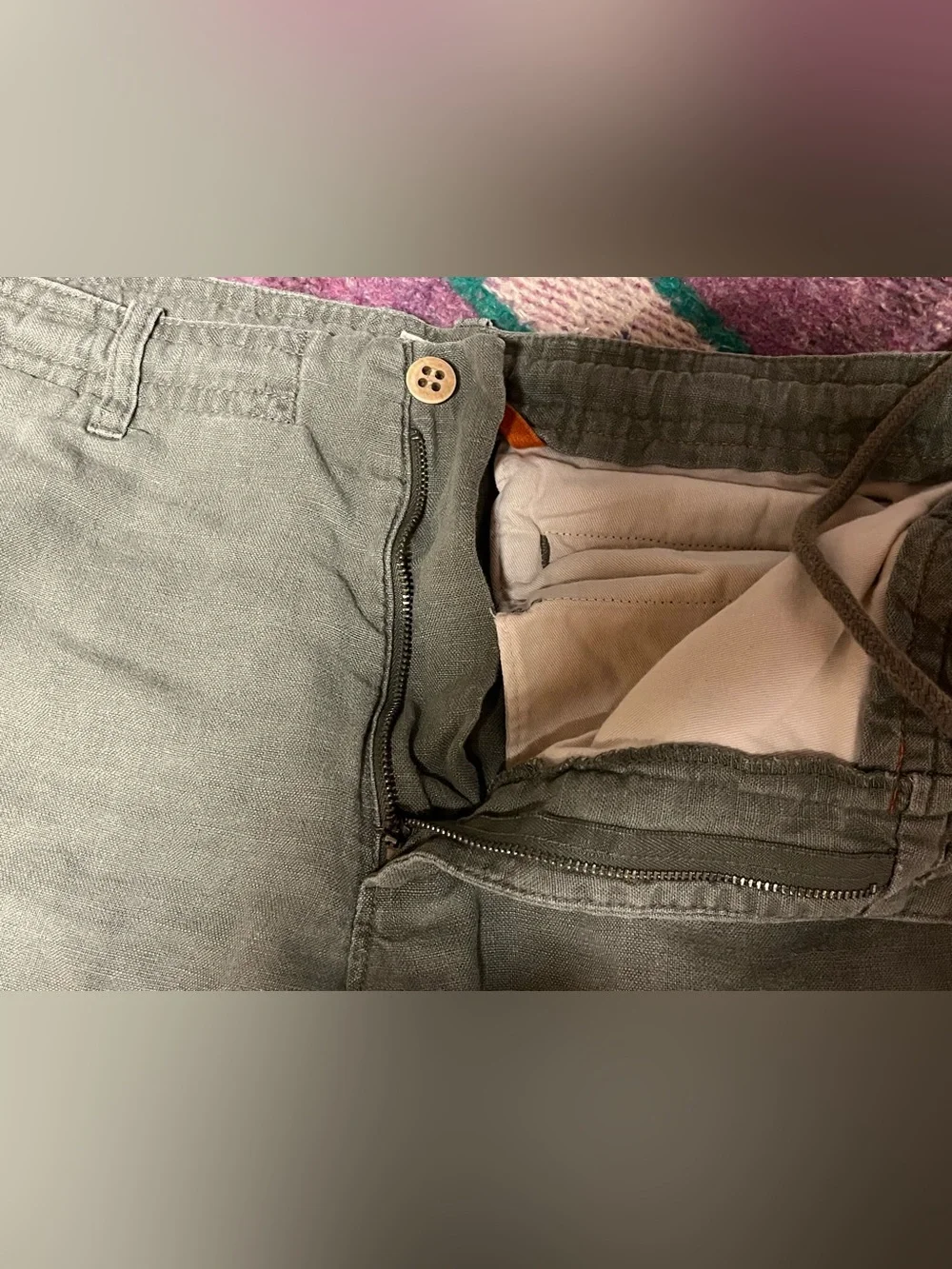 Dockers 100% Linen Drawstring Pants Olive Green Relaxed Straight Leg Men’s 33x32